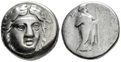 Greek Coins Sátrapas de Caria. Maussollos. Drachm. 370-353 BC. (Sng Cop-592). (Sng Kayhan-877). (Sng Ashmolean-364). Anv.: Laureate head of Apollo facing slightly to right. Rev.: (ΜΑΥΣΣΩΛΛO). Zeus Lab