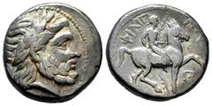 Greek Coins Kingdom of Macedon. Philip II. Tetrachalkon. 359-336 BC. (Sng Ans-740). (Sng Cop-559). Anv.: Laureate head of Zeus right. Rev.: Youth on horseback right, holding reins and long palm branch