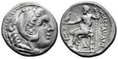 Greek Coins Kingdom of Macedon. Kassander as regent. Tetradrachm. 307-297 BC. Amphipolis. In the name and types of Alexander III. (Price-495). Anv.: Head of Herakles right, wearing lion skin headdress