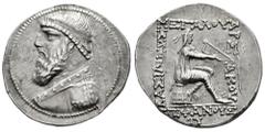 Greek Coins Kingdom of Parthia. Mithradates II. Tetradrachm. 119-109 BC. Seleukeia on the Tigris. (Sellwood-24.4). (Shore-67). Anv.: Diademed and draped bust left, wearing long beard, earring, and tor