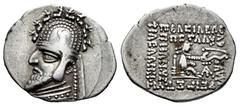 Greek Coins Kingdom of Parthia. Phraates III. Drachm. 70-58 BC. (Sellwood-39.2). Anv.: Diademed bust left, wearing tiara decorated with horn and stags. Rev.: Archer (Arsakes I) seated right, holding b
