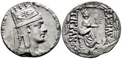 Greek Coins Kings of Armenia. Tigranes II 'the Great'. Tetradrachm. 80-68 BC. Tigranokerta. (Kovacs-75.3). (SCADA-Group 7). (CAA-21). Anv.: Diademed and draped bust to right, wearing Armenian tiara wi