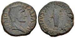 Celtiberian Coins Carthage Nova. Augustus period. Half unit. 27 BC - 14 AD. Cartagena (Murcia). (Abh-593). (Acip-3141 como As). Anv.: AVGVSTVS. DIVI. E. Laureate head of Augustus right. Rev.: Priest f