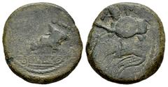 Celtiberian Coins Obulco. Half unit. 220-20 BC. Porcuna (Jaén). Ae. 6,88 g. Struck over Carissa semis. VF. Est...50,00. Spanish description: Obulco. Semis. 220-20 a.C. Porcuna (Jaén). Ae. 6,88 g. Reac