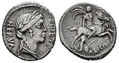 Roman Republican Licinius. A. Licinius Nerva. Denarius. 47 BC. Rome. (Ffc-805). (Craw-454/1). (Cal-891). Anv.: Laureate head of Fides right, FIDES., before, NERVA behind. Rev.: A. LICINI below, ·II. V