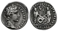 Roman Imperatorial Augustus. Denarius. 7-6 a. C. Lugdunum. (Ffc-22). (Ric-207). (Cal-852). Anv.: CAESAR AVGVSTVS DIVI. F. PATER. PATRIE, his laureate head right. Rev.: C.L. CAESARES AVGVSTI. F. COS. D