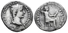Roman Imperial Tiberius. Denarius. 14-37 AD. Lugdunum. (Ric-I 26). (Bmcre-34). (Rsc-16). Anv.: TI CAESAR DIVI AVG F AVGVSTVS, laureate head to right. Rev.: PONTIF MAXIM, Livia as Pax seated to right o