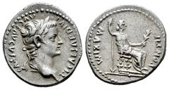 Roman Imperial Tiberius. Denarius. 36-37 AD. Lugdunum. (Ric-I 28). (Bmcre-42). (Rsc-16b). Anv.: TI CAESAR DIVI AVG F AVGVSTVS, laureate head to right. Rev.: PONTIF MAXIM, Livia, as Pax, seated to righ