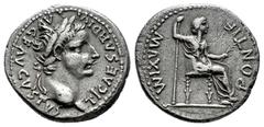 Roman Imperial Tiberius. Denarius. 36-37 AD. Lugdunum. (Ric-I 30). (Bmcre-48). (Rsc-16a). Anv.: TI CAESAR DIVI AVG F AVGVSTVS, laureate head to right. Rev.: PONTIF MAXIM, Livia, as Pax, seated to righ