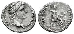 Roman Imperial Tiberius. Denarius. 14-37 AD. Lugdunum. (Ric-30). (Bmcre-48). (Rsc-16a). Anv.: TI CAESAR DIVI AVG F AVGVSTVS. Laureate head of Tiberius right. Rev.: PONTIF MAXIM. Livia (as Pax), holdin