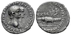 Roman Imperial Nero and Agrippina II. Denarius. 55 AD. Lugdunum. (Ric-I 7). (Bmcre-8). (Rsc-4). Anv.: NERO CLAVD DIVI F CAES AVG GERM IMP TR P COS, jugate busts to right of Nero, bare-headed with slig