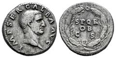 Roman Imperial Galba. Denarius. June 68 d.C - January 69 d.C. Rome. (Ric-167). (Bmcre-34 corr.). (Rsc-287). Anv.: IMP SER GALBA AVG, bare head right. Rev.: SPQR OB C S in three lines within oak wreath
