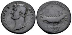 Roman Imperial Hadrian. Sestertius. 132-134 AD. Rome. (Ric-1311). (Bmc-1392). (C-689). Anv.: HADRIANVS AVGVSTVS, laureate head left. Rev.: FELICITATI AVG, galley to right; S-C across fields, COS III P
