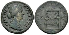 Roman Imperial Faustina Junior. Sestertius. 161-164 AD. Rome. (Ric-III 1665). (Bmcre-937). (Banti-101). Anv.: FAVSTINA AVGVSTA. Diademed and draped bust to right. Rev.: SAECVLI FELICIT, twin brothers 