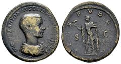 Roman Imperial Diadumenian. Sestertius. 218 AD. Rome. Third emission of Macrinus. (Ric-IV 219 var.). (Banti-12). Anv.: M OPEL ANTONINVS DIADVMENIANVS CAES. Bareheaded, draped, and cuirassed bust right