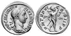 Roman Imperial Severus Alexander. Denarius. 227 AD. Rome. (Ric-IV 61). (Bmcre-409). (Rsc-305). Anv.: IMP C M AVR SEV ALEXAND AVG, laureate and draped bust to right. Rev.: P M TR P VI COS II P P, Mars 