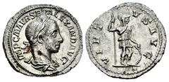 Roman Imperial Severus Alexander. Denarius. 225 AD. Rome. (Ric-IV 182). (Bmcre-279). (Rsc-576). Anv.: IMP C M AVR SEV ALEXAND AVG, laureate and draped bust to right. Rev.: VIRTVS AVG, Virtus standing 