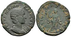 Roman Imperial Julia Mamaea. Sestertius. 222-235 AD. Rome. (Ric-IV 676). (Bmcre-487). (C-21). Anv.: IVLIA MAMAEA AVGVSTA, diademed and draped bust to right. Rev.: FELICITAS PVBLICA, Felicitas standing