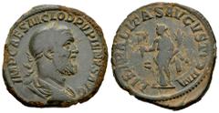 Roman Imperial Pupienus. Sestertius. 238 AD. Rome. (Ric-14). (C-15). (Bmcre-12). Anv.: IMP CAES M CLOD PVPIENVS AVG. Laureate, draped and cuirassed bust to right. Rev.: LIBERALITAS AVGVSTORVM. Liberal