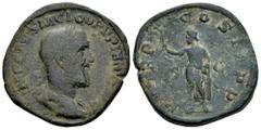 Roman Imperial Pupienus. Sestertius. 238 AD. Rome. (Ric-IV 15). (Bmcre-51). (C-30). Anv.: IMP CAES M CLOD PVPIENVS AVG, laureate, draped and cuirassed bust to right. Rev.: P M TR P COS II P P, emperor