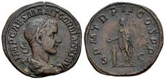 Roman Imperial Gordian III. Sestertius. 239 AD. Rome. (Ric-271). (C-211). (Banti-62). Anv.: IMP CAES M ANT GORDIANVS AVG, laureate, draped and cuirassed bust right. Rev.: P M TR P II COS P P, Gordian 