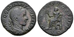 Roman Imperial Gordian III. Sestertius. 242 AD. Rome. (Ric-IV 303a). (Banti-74). Anv.: IMP GORDIANVS PIVS FEL AVG, laureate, draped and cuirassed bust to right. Rev.: P M TR P V COS II P P, Apollo sea
