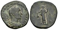 Roman Imperial Trebonianus Gallus. Sestertius. 251-253 AD. Rome. (Ric-114a). (Cohen-64). Anv.: IMP CAES C VIBIVS TREBONIANVS GALLVS AVG. Laureate, draped and cuirassed bust to right. Rev.: LIBERTAS AV