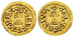 Visigothic Coins Sisebuto (612-621). Tremissis. Toleto (Toledo). (Cnv-229). (R. Pliego-267a). Anv.: + SISEBVTVSREX. Rev.: + TOLETOPIVS (S horizontal). Au. 1,44 g. Almost XF. Est...800,00. Spanish desc