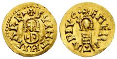 Visigothic Coins Suinthila (621-631). Tremissis. Emérita (Mérida). (Cnv-327.4). (R. Pliego-393d). Anv.: + SVINTHILAREx. Rev.: + EMERI/T/APIVS•. Au. 1,50 g. XF. Est...900,00. Spanish description: Suint