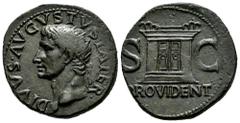 Roman Imperatorial Divus Augustus. Unit. 22-30 AD. Rome. (Ric-I 81 (Tiberius)). (Bmcre-146 (Tiberius)). (C-228). Anv.: DIVVS AVGVSTVS PATER, radiate head to left. Rev.: Altar enclosure with double-pan