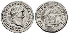 Roman Imperial Titus. Denarius. 80 AD. Rome. (Ric-II 1 122). (Bmcre-58). (Rsc-313). Anv.: IMP TITVS CAES VESPASIAN AVG P M, laureate head to right. Rev.: TR P IX IMP XV COS VIII P P, throne with back 