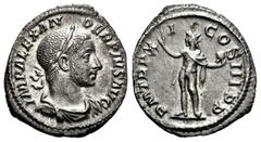 Roman Imperial Severus Alexander. Denarius. 232 AD. Rome. (Ric-IV 112). (Bmcre-855). (Rsc-427). Anv.: IMP ALEXANDER PIVS AVG, laureate, draped and cuirassed bust to right. Rev.: P M TR P XI COS III P 