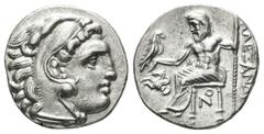 Imperio Macedonio. Alejandro III Magno. Dracma. 336-323 a.C. (Müller-612). Anv.: Cabeza de Alejandro Magno a derecha . Rev.: Zeus entronado, delante Protomo de pegaso y bajo la silla monograma. Ag. 4,