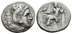 Grecia Antigua Imperio Macedonio. Alejandro III Magno. Dracma. 300-280 a.C. Tracia. (Müller-625). Anv.: Cabeza de Hércules con piel de león. Rev.: Zeus entronado a izquierda, delante símbolos. Ag. 4,0