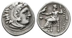 Greek Coins Imperio Macedonio. Alejandro III Magno. Dracma. 322-319 a.C. Kolophon. (Müller-363). Anv.: Cabeza de Heracles a derecha recubierta con piel de león. Rev.: Zeus sentado a izquierda con cetr