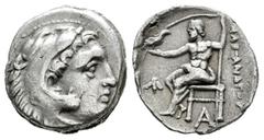 Greek Coins Imperio Macedonio. Alejandro III Magno. Dracma. 322-319 a.C. Sardes. (Price-2630). Anv.: Cabeza de Heracles a derecha recubierta con piel de león. Rev.: Zeus sentado a izquierda con cetro 