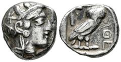 Greek Coins / Grecia Antigua Ática. Tetradracma-Tetradrachm. 480-407 a.C. Atenas. (Cy-2019). (Gc-2526). Anv.: Cabeza de Atenas con casco a derecha. Rev.: Lechuza a derecha, mirando de frente, detrás r