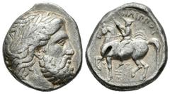 Greek Coins / Grecia Antigua Imperio Macedonio. Filipo II. Tetradracma-Tetradrachm. 352-336 a.C. Amphipolis. (Gc-6677 similar). Anv.: Cabeza laureada y barbada de Zeus a derecha. Rev.: Filipo a caball
