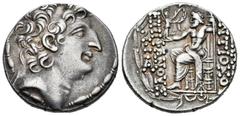 Greek Coins / Grecia Antigua Imperio Seleucida. Antioco VIII. Tetradracma-Tetradrachm. 130-96 a.C. Siria. (Cy-3099). (S-7145). Anv.: Cabeza diademada a derecha. Rev.: Zeus entronizado a izquierda con 