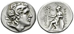 Greek Coins / Grecia Antigua Reino de Tracia. Lisímaco. Tetradracma-Tetradrachm. 323-281 a.C. (Se-6814 variante). Anv.: Cabeza de Alejandro Magno como Amón a derecha. Rev.: Atenea sentada a izquierda 