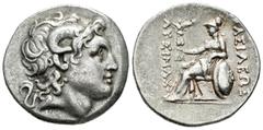 Greek Coins / Grecia Antigua Reino de Tracia. Lisímaco. Tetradracma-Tetradrachm. 323-281 a.C. (Cop-1109 variante). Anv.: Cabeza de Alejandro Magno como Amón a derecha. Rev.: Atenea sentada a izquierda