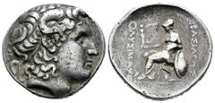 Greek Coins / Grecia Antigua Reino de Tracia. Lisímaco. Tetradracma-Tetradrachm. 297-281 a.C. (Se-6814). Anv.: Cabeza diademada de Alejandro Magno con cuerno de Amón a derecha. Rev.: Atenea sentada a 