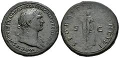 Roman Imperial / Imperio Romano Trajano. Sestercio-Sestertius. 107 d.C. Roma. (Spink-3200). (Ric-519). Rev.: S P Q R OPTIMO PRINCIPI SC. Esperanza en pie a izquierda con una flor y cogiendose el vesti