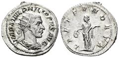 Roman Imperial / Imperio Romano Filipo I. Antoniniano-Antoninianus. 244-5 d.C. Roma. (Spink-8934). (Ric-35b). Rev.: LAET FVNDATA. Laeticia en pie a izquierda con corona y timón. Ag. 3,74 g. SC-. Est..