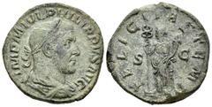 Roman Imperial / Imperio Romano Filipo I. Sestercio-Sestertius. 245 d.C. Roma. (Spink-8992). (Ric-169a). Rev.: FELICITAS TEMP SC. Felicitas en pie a izquierda con caduceo y cuerno de la abundancia. Ae