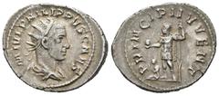 Roman Imperial / Imperio Romano Filipo II. Antoniniano-Antoninianus. (Spink-9241). (Ric-218d). Rev.: PRINCIPI IVVENT. Filipo II en pie a izquierda con globo y lanza, a sus pies cautivo. Ag. 3,94 g. MB