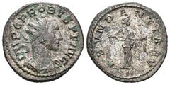Roman Imperial / Imperio Romano Probo. Antoniniano-Antoninianus. 279-80. Lugdunum. (Spink-11949). (Ric-17). Rev.: ABVNDANCIA AVG. Abundancia sujetando cornucopia con ambas manos, en exergo III. Ag. 4,