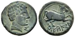 Hispania Antigua / Celtiberian Coins Sekaisa. Semis. 120-20 a.C. Zona de Aragón. (Acip-1550). (Abh-2144). Anv.: Cabeza masculina a derecha, delante signo S. Rev.: Caballo a derecha, debajo SEKAISA. Ae