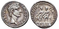 Imperio Romano / Roman Imperial Augusto. C Sulpicius Platorinus. Denario. 13 a.C. Roma. (Ffc-328). (Ric-407). (Ch-529). Anv.: CAESAR AVGVSTVS. Cabeza desnuda a derecha. Rev.: (C S)VLPICIVS PLATORIN, A
