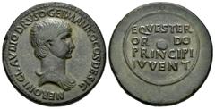 Imperio Romano / Roman Imperial Nerón. Sestercio. 51 a.C. Roma. (Ric-108). (Ch-99). Anv.: NERONI CLAVDIO DRVSO GERMANICO COS DESIG. Busto revestido a derecha. Rev.: EQVESTER / OR DO / PRINCIPI / IVVEN